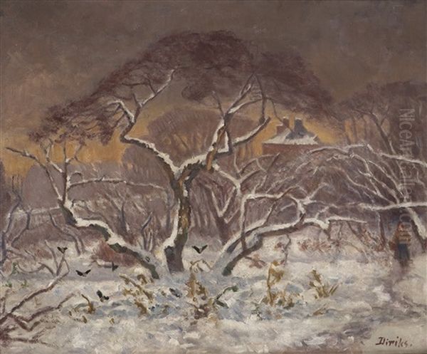 Kvinne I Vinterlandskap Oil Painting by Karl Edvard Diriks