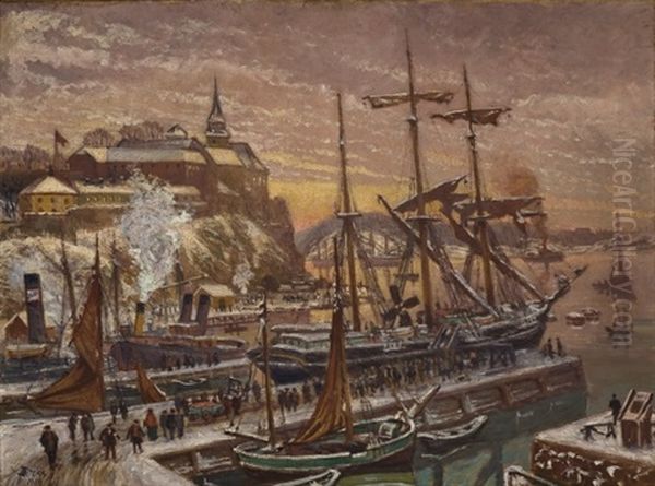 From Christiania Harbour Oil Painting by Karl Edvard Diriks