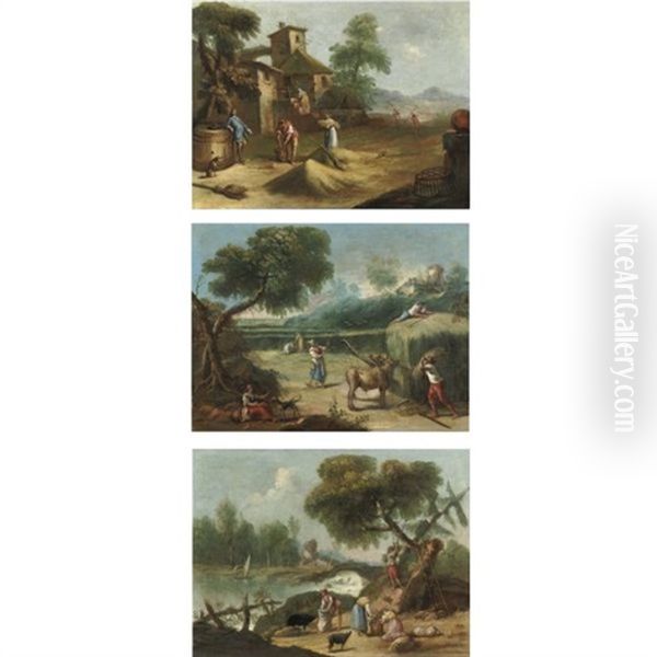 Scene Contadine (set Of 3) Oil Painting by Antonio Diziani