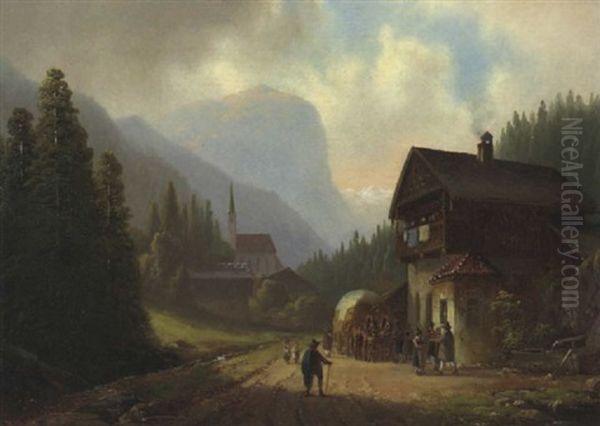Gebirgsdorf Im Tal Oil Painting by Anton Doll