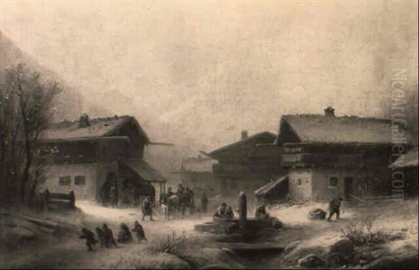 Gebirgsdorf Im Winter Oil Painting by Anton Doll