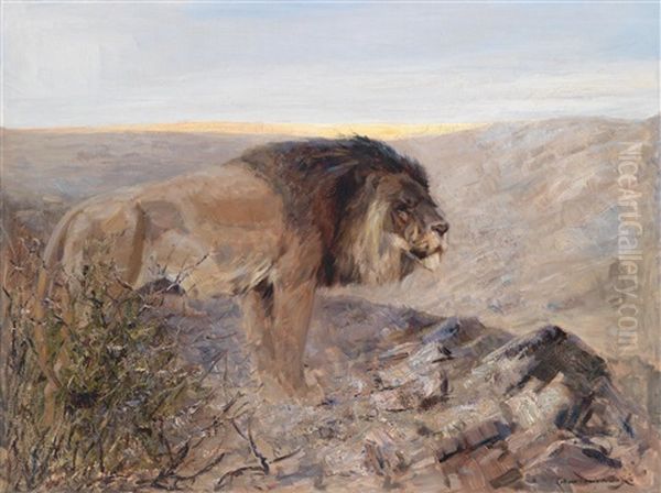 Lowe In Abendlandschaft Oil Painting by Carl von Dombrowski