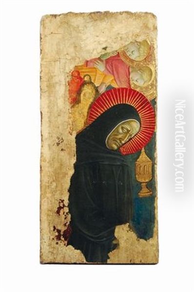 Due Angeli Con Monaco Oil Painting by  Domenico di Michelino