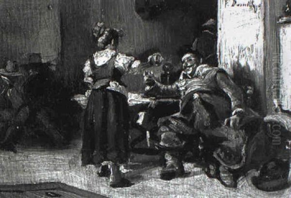 Tavern Interior Oil Painting by Francisco Domingo Marques