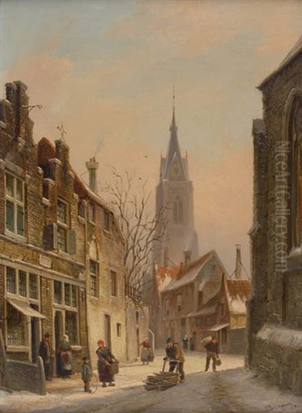 Vue De L'eglise A Haarlem Oil Painting by Cornelis Christiaan Dommelshuizen