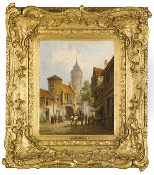 A Street In Brussels Oil Painting by Pieter Christian Dommersen