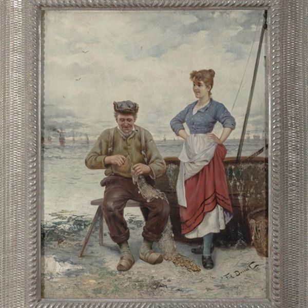 Mending The Nets Oil Painting by Frederick Reginald Donat