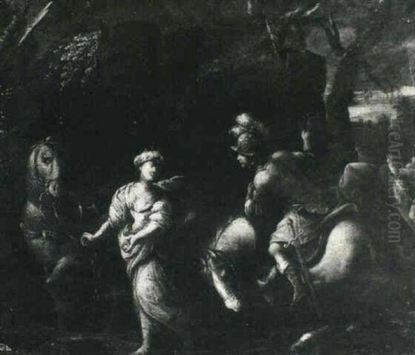A Man In Armor, On Horseback Addressing A Princess Probably Vafrino, Tancred's Armor Bearer, Fetching Erminia Oil Painting by Giovanni Andrea (il Mastelletta) Donducci