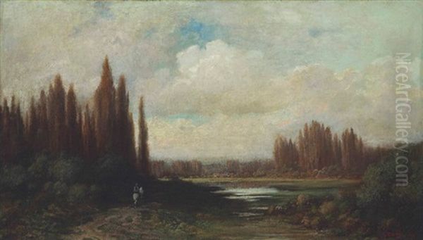 Landscape With A Rider By A Pond Oil Painting by Gustave Dore