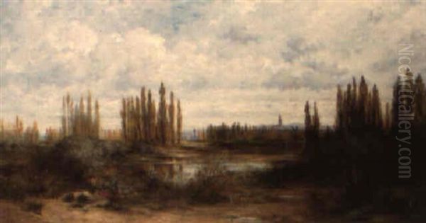 Figures Resting In A Lake Landscape Oil Painting by Gustave Dore