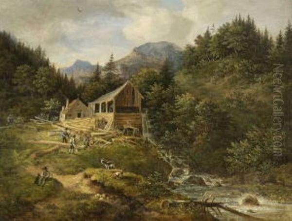 Sagemuhle Am Wildbach Oil Painting by Johann Jakob Dorner the Younger