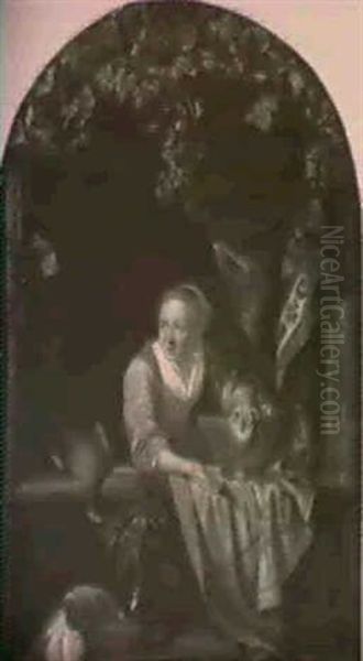 A Kitchenmaid Before A Window Oil Painting by Gerrit Dou