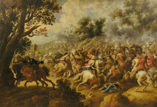 Grose, Vielfigurige Schlachtenszene Aus Den Spanisch-niederlandischen Erbfolgekriegen Oil Painting by Simon Johannes van Douw