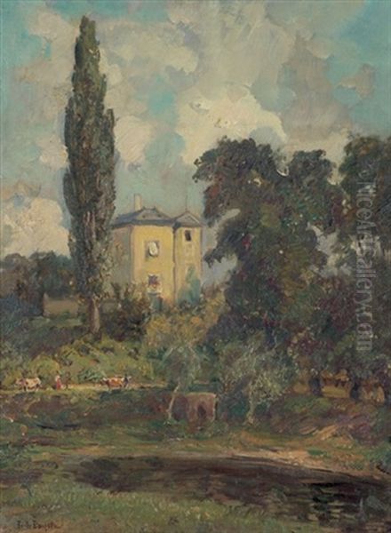 Sommerliche Landschaft Mit Einem Landhaus Hinter Einer Pappel Oil Painting by Fritz Douzette