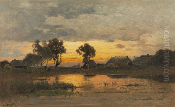 Abenddammerung Am Weiher Oil Painting by Louis Douzette
