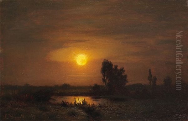 Mondaufgang Am Weiher Oil Painting by Louis Douzette