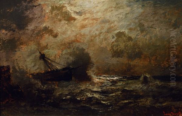 Moonlit Stormy Seas Oil Painting by Louis Douzette