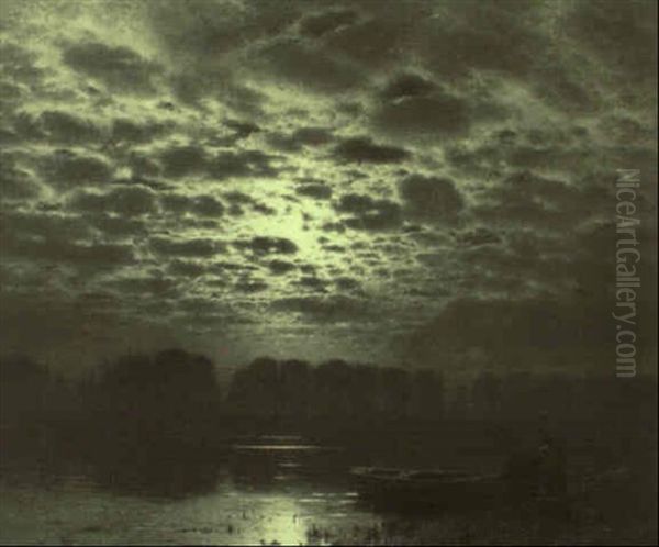 Seelandschaft Bei Mondschein Oil Painting by Louis Douzette