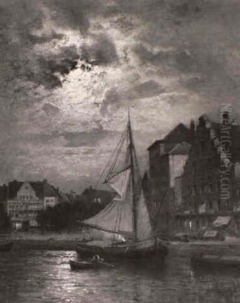 Fischerboot Im Hafen Oil Painting by Louis Douzette