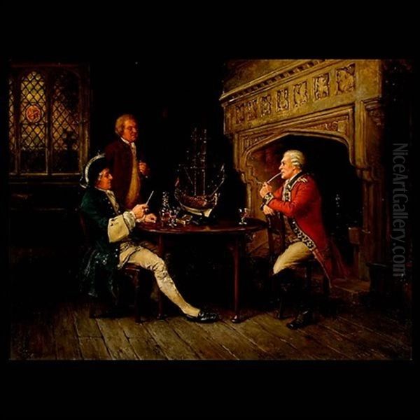 Interior Scene With Gentlemen Oil Painting by Margaret Dovaston