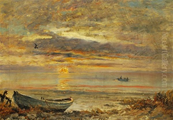 Sunset On A January Day In Skagen Oil Painting by Holger Henrik Herholdt Drachmann