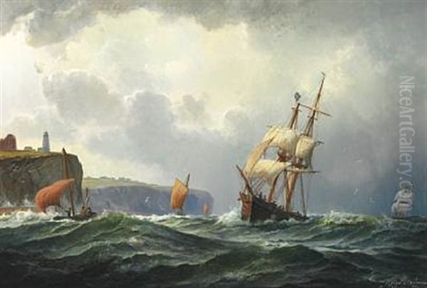 Seascape With Sailing Ships Off The British Coast Oil Painting by Holger Henrik Herholdt Drachmann