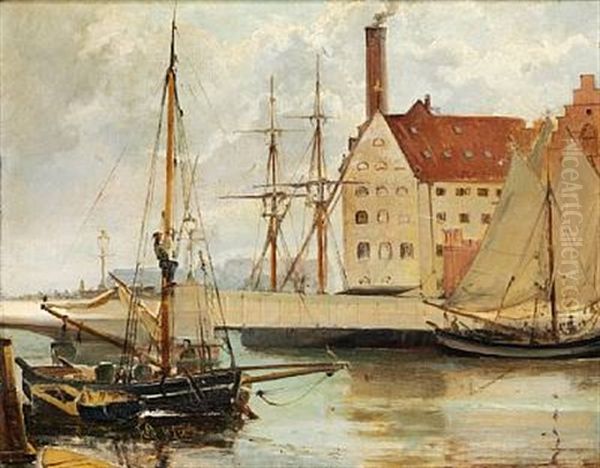 Udsigt Fra Knippelsbro Med Sukkerfabrikerne Oil Painting by Holger Henrik Herholdt Drachmann