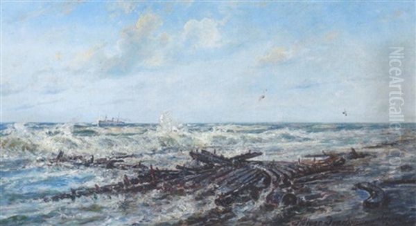 Solrig Vinterdag Ved Skagen Strand Oil Painting by Holger Henrik Herholdt Drachmann