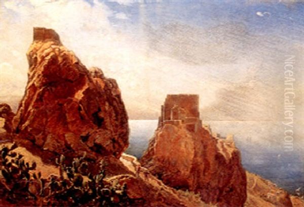 Udsigt Fra Scaletta Over Faro Di Messina Til Calabrien Oil Painting by Holger Henrik Herholdt Drachmann