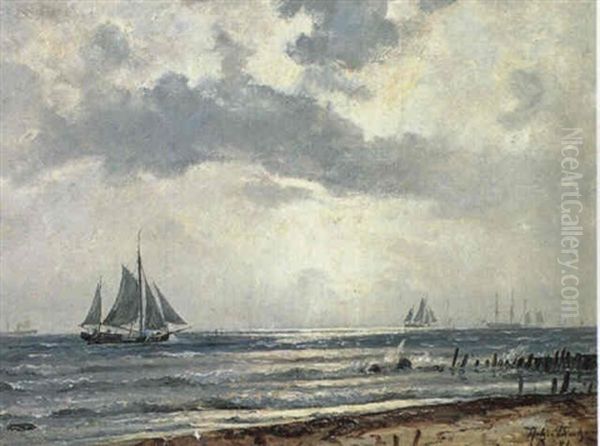 Sejlskibe Og Dampere Pa Havet, Uvejrsstemning Oil Painting by Holger Henrik Herholdt Drachmann