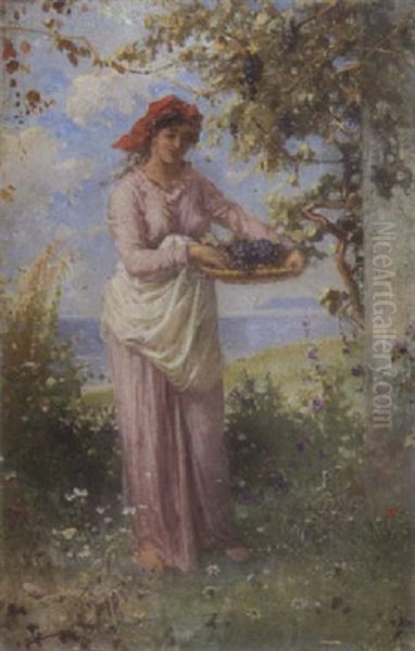 Madchen Bei Der Weinernte Oil Painting by Heinrich (Franz-Dreber) Dreber