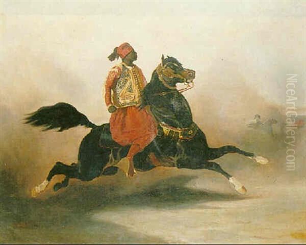 North African Warrior On His Charger Oil Painting by Alfred De Dreux
