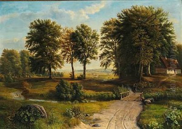 Landskab Fra Fredensborgegnen Oil Painting by Dankvart-Christian-Magnus Dreyer
