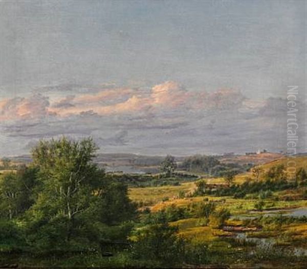 Fynsk Landskab, I Baggrunden Kjaerum Og Ebberup Banker Oil Painting by Dankvart-Christian-Magnus Dreyer