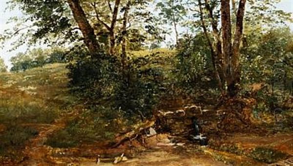 Carolinekilden Ved Naesby, Fyn Oil Painting by Dankvart-Christian-Magnus Dreyer