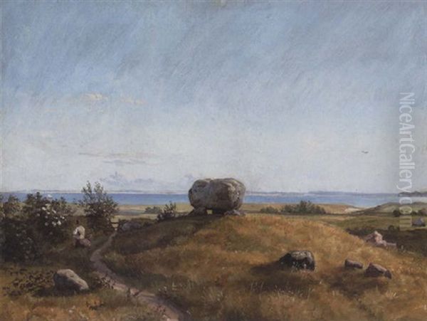 En Kaempehoi Paa Brandsoe, I Baggrunden Aarosund Oil Painting by Dankvart-Christian-Magnus Dreyer