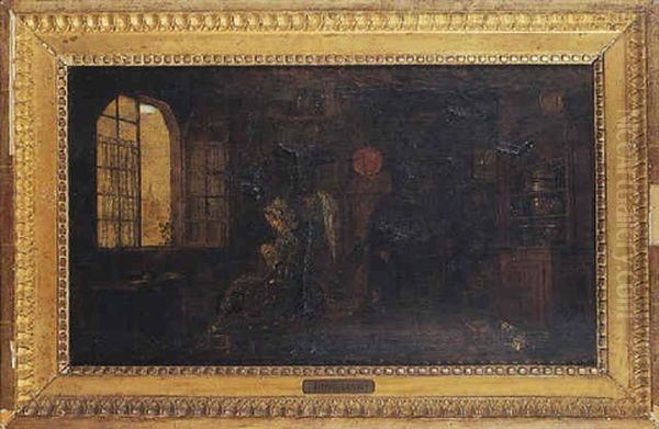 Scene D'interieur Strasbourgeois Oil Painting by Martin Droelling