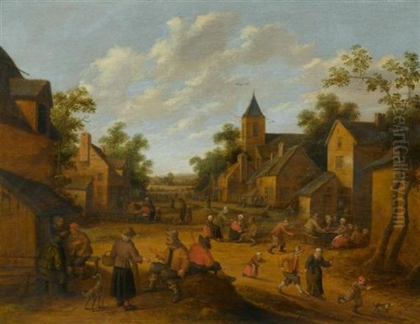 Belebte Dorfszene Oil Painting by Joost Cornelisz. Droochsloot