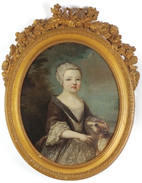 Bildnis Eines Madchens Mit Einem Hund Oil Painting by Francois Hubert Drouais