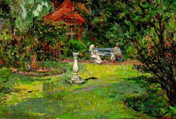 Reading In The Garden Oil Painting by Malcolm Drummond