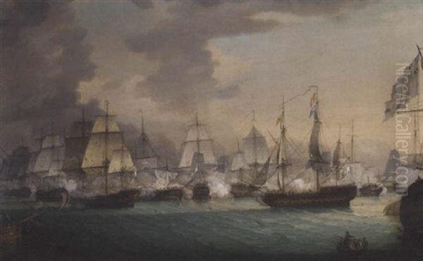 The Battle Of The Nile, 1st August, 1798 Oil Painting by Samuel Drummond