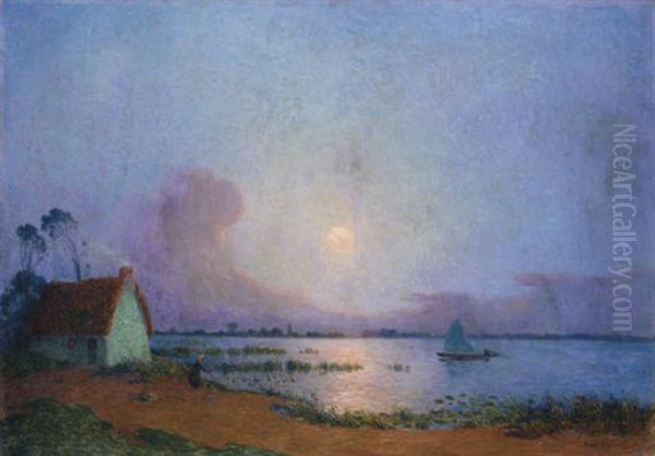 Nuit Bleutee Sur Le Marais De La Grande Briere Oil Painting by Ferdinand du Puigaudeau