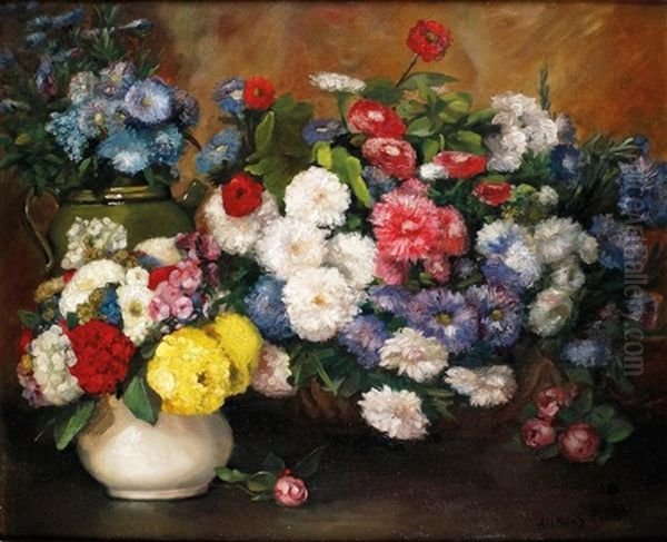 Les Trois Vases De Fleurs Oil Painting by Albert Dubois-Pillet