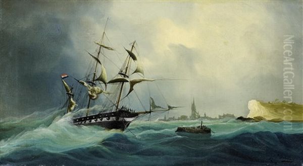 Dreimaster Bei Sturmischer See Oil Painting by Cheri Francois Marguerite Dubreuil