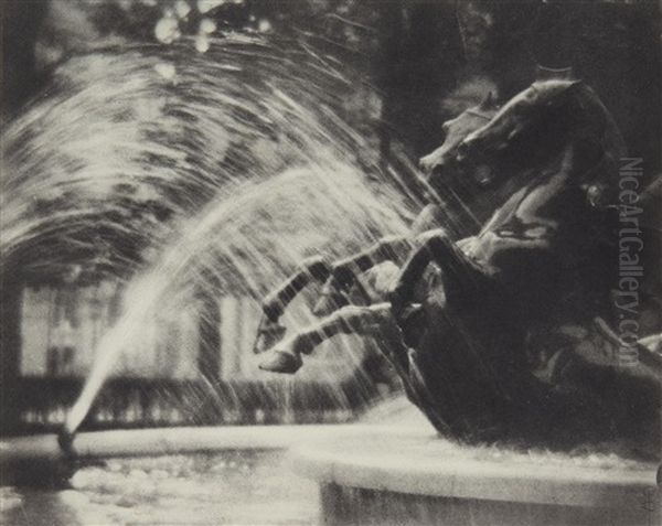 Au Luxembourg' (la Fontaine De Carpeaux Au Luxembourg) Oil Painting by Pierre Dubreuil