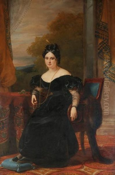 Portrait De Dame Dans Son Salon Oil Painting by Claude Marie Dubufe