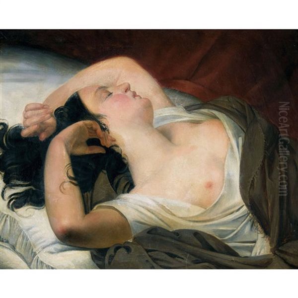 Portrait De Femme Oil Painting by Claude Marie Dubufe