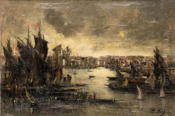 'port Du Nord' Oil Painting by Edouard-Jacques Dufeu