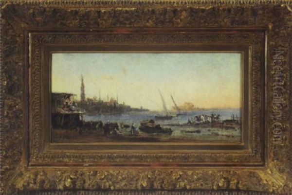 Egyptian Port Scene Oil Painting by Edouard-Jacques Dufeu