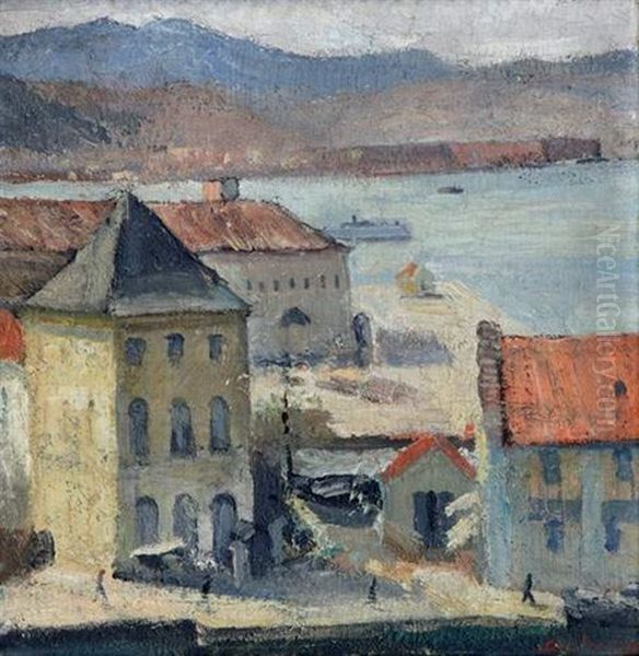 Un Port Oil Painting by Georges Dufrenoy